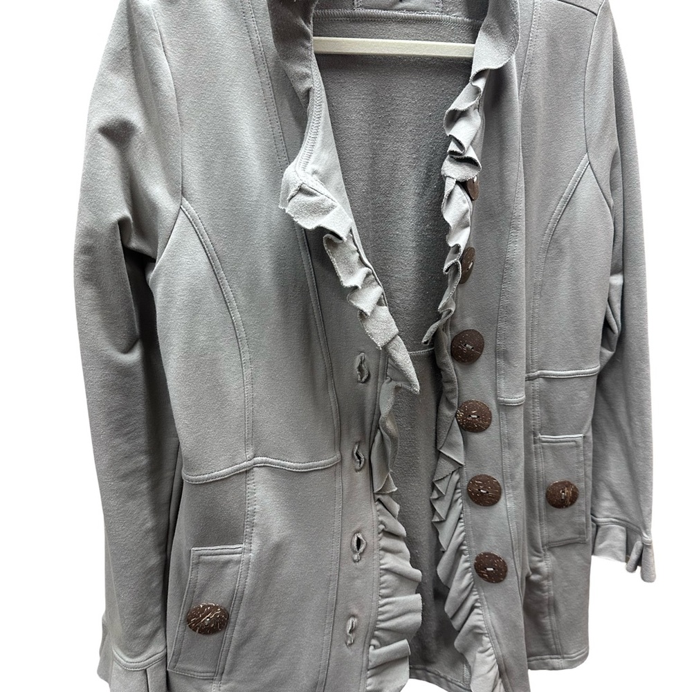 Neon Buddha Gray Ruffled Cardigan Sweater